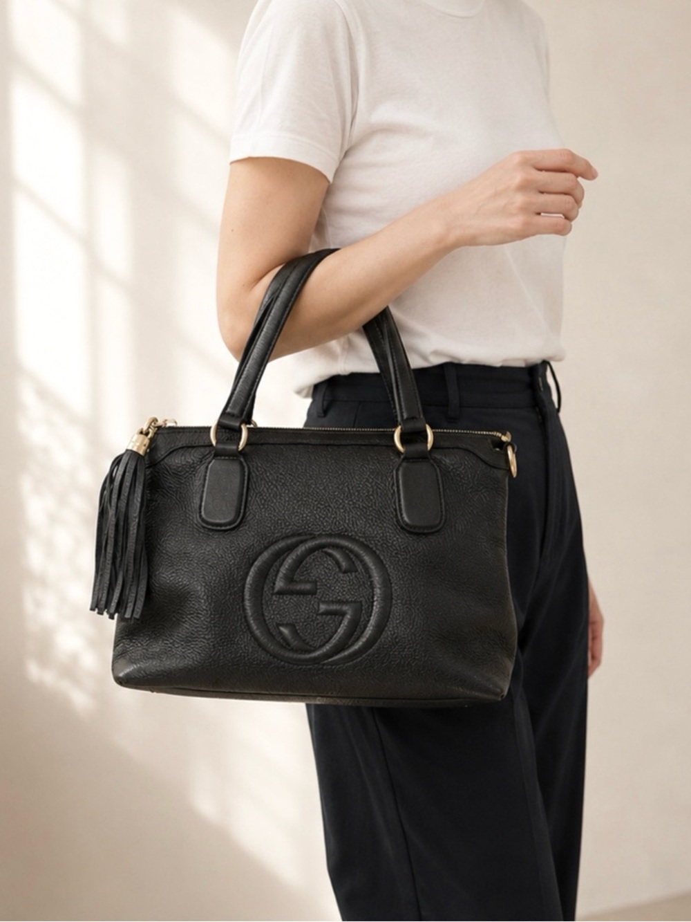Authentic Gucci SoHo 2Way shoulder bag black leather gold hardware medium - Picture 2 of 16